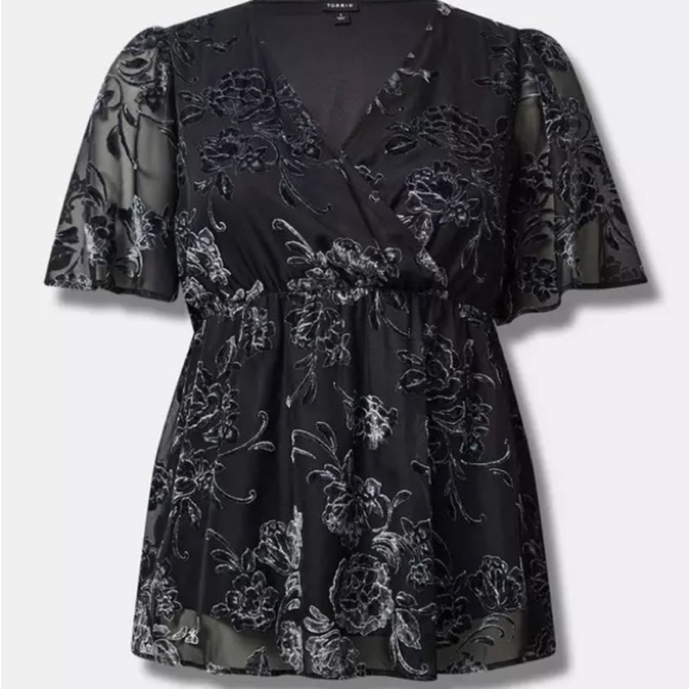📍SOLD Peplum Velvet Burnout Surplice Short Sleeve Blouse | Size 2X